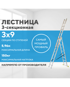 Лестница алюминиевая 3х9 (5,96м)