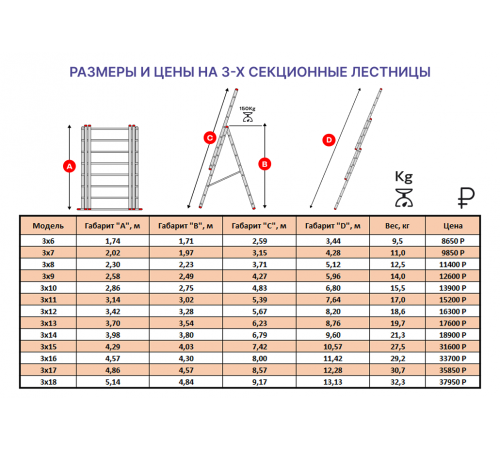 Лестница алюминиевая 3х9 (5,96м)
