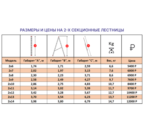 Лестница алюминиевая 2х10 (4,83м)